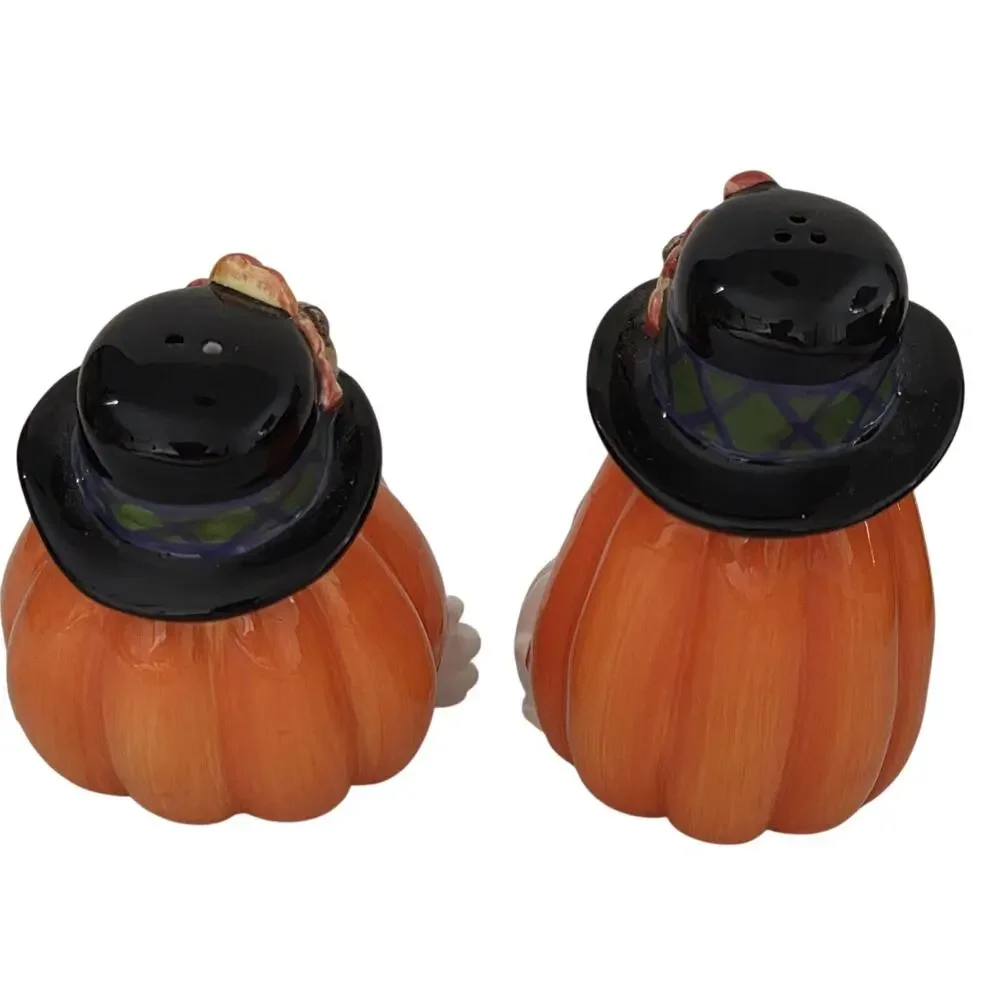 Vintage 2000 Fitz & Floyd Derby Pumpkins Salt & Pepper Shakers with Box